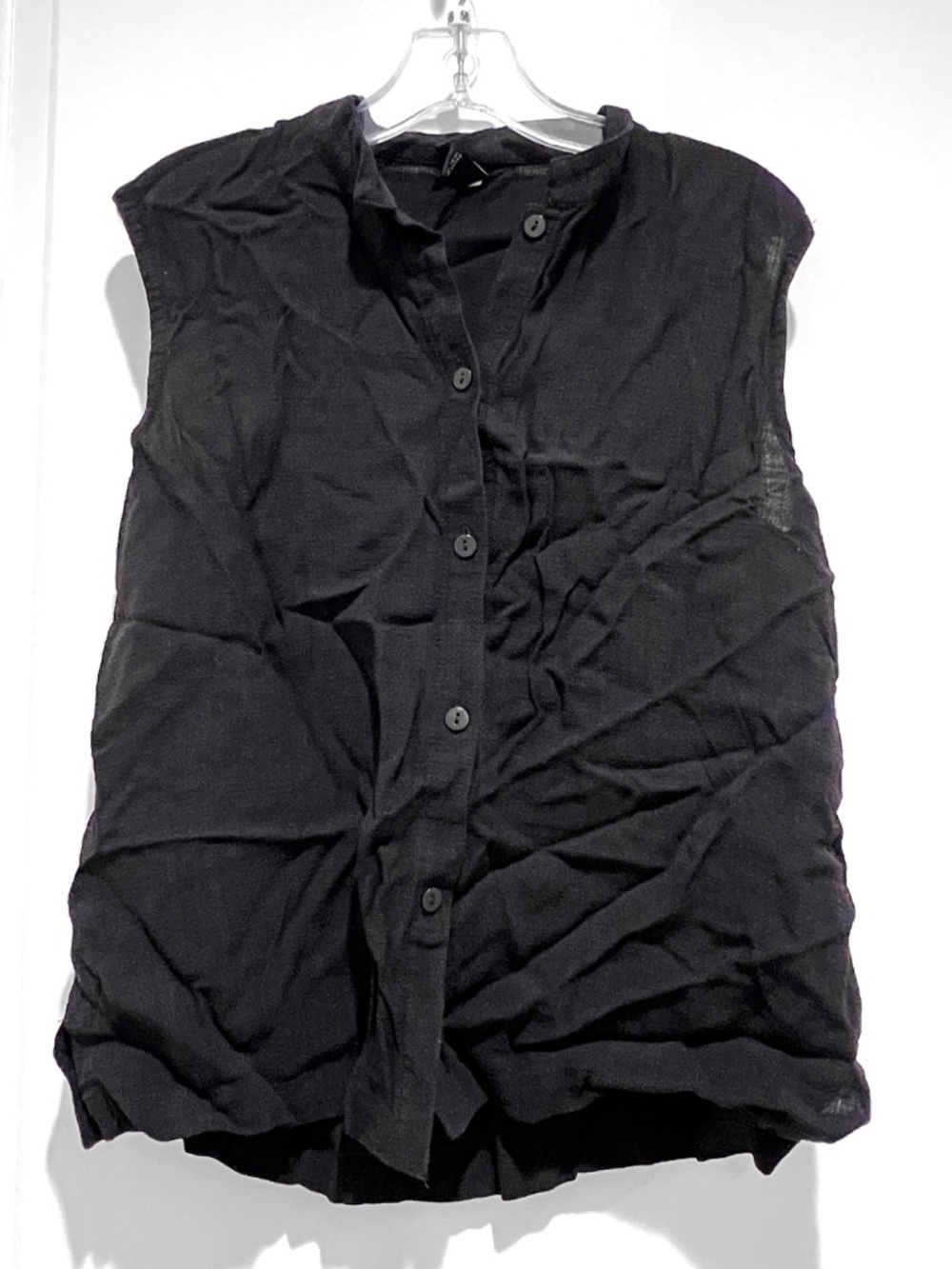 Eileen Fisher womens Black viscose linen blend XS sleeveless button up Tank top